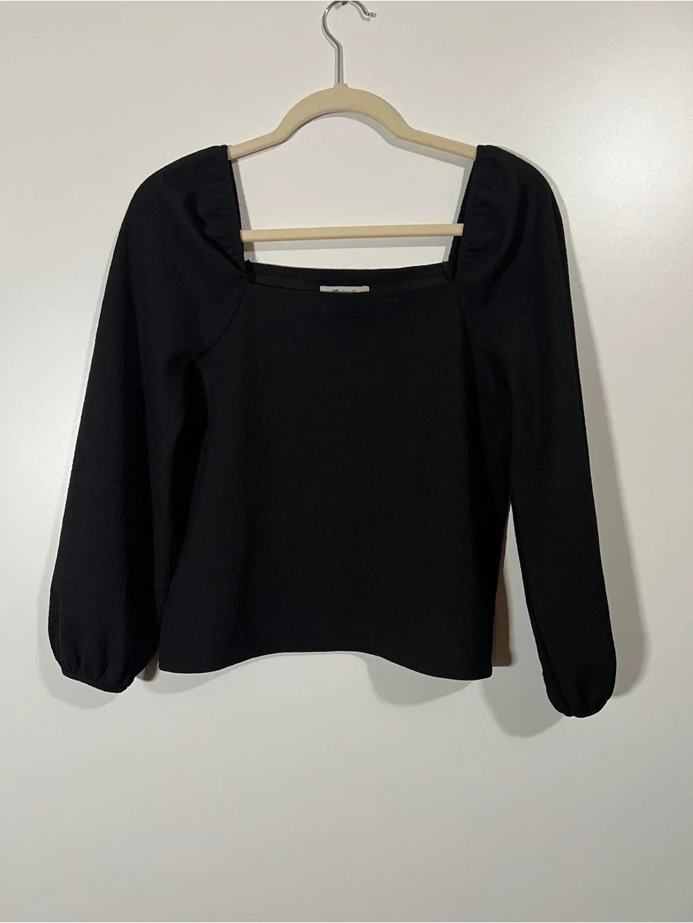 Madewell Crepe Square Neck Puff Sleeve Top in Black Size Small